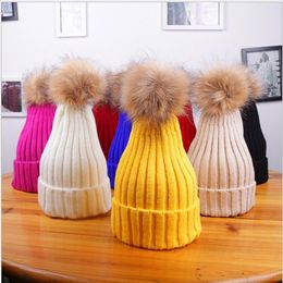 Winter Fashion women Beanie Classic Tight Knitted Fur Pom Poms Hat Women Cap Winter Beanie Headgear Headdress Head Warmer Top Quality