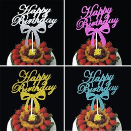 Cake Toppers Gliter Happy anniversaire Cartes de papier Bannière pour Cupcake Fruit Cupcake Wrapper Cuisson Cuisson Tea Partie Décoration de mariage Douche de bébé