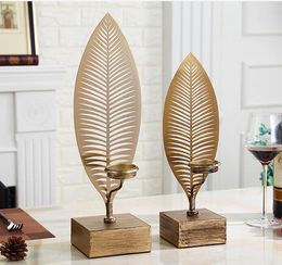 Leaf shape metal candle holderwith 2pcs free candles, decorative candle stick