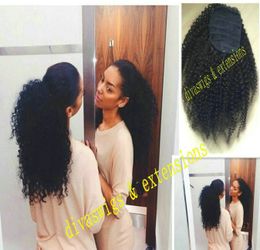160g long big Afro kinky Ponytail 3b 4c kinky curly drawstring ponytail Hairpiece clip human hair afro pony tail extension Free Shipping