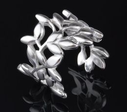 2017 hot sale best price plating 925 Sterling Silver Exaggeration 20mm Leaf Opening ring charms fashion jewelry 10pcs/lot