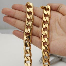 14K Yellow Gold Stainless Steel Heavy Curb Mens Cuban Chain Boys Necklace 24"