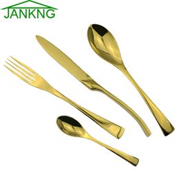 24pcs/lot High Quality 24K Gold Cutlery Set Western Stainless Steel Flatware Tableware Fork Knife Spoon Dinnerware free shipping
