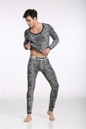 Wholesale-Shino Cotton Men Thermal Set Underwear Wild Leopard Print Suit Keep Warming Long Johns Pants Long Shirt Winter Sleepwear M-XL