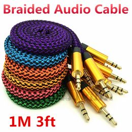 Braided Aluminium Head Noodle 1M 3FT AUX 3.5mm Stereo Auxiliary Car Audio Cable Male to Male For iphone 6s Samsung S7 edge MP3 Speaker