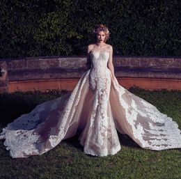 Casamento sem alças mais recentes vestidos distintivos com apliques brancos estilo sereia longo trem watteau vestidos de noiva feitos sob encomenda