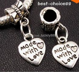 Wholesale - MIC IN STOCK 100 Pcs/lot made with love Heart Beads Charms pendant Fit Bracelet