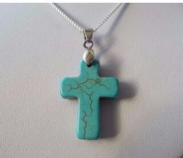 VINTAGE NATURAL TURQUOISE CROSS PENDANT ON SILVER CHAIN