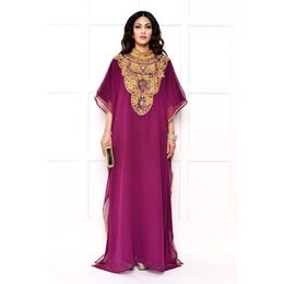 Arabian Dubai Kaftan Arabic Evening Dresses Beaded Crystal Collar Muslim Islamic Celebrity Dress Formal Party Gowns Abaya Caftan Chiffon