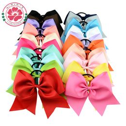 Wholesale-8 Inch Large Solid Girls Cheerleading Hair Bow Grosgrain Ribbon Cheer Bow Elastic Band Ponytail Hair Holder For Girl /Women 598