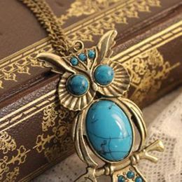 New Charm Vintage Turquoise Pendant Chain Necklace Owl Crystal Eyes Fad Jewellery #R571