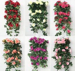2pcs 35" Artificial Artificial Rose Wall Flower Bouquet Ivy Garland Silk Vine Greenery For Wedding Home Decorative