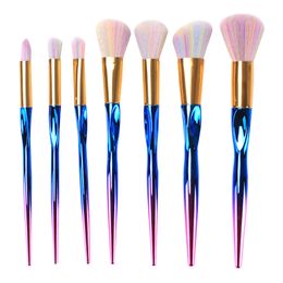 7pcs Rainbow Metallic Makeup Brushes Set Grasp Make Up Brush Fiber Hair Powder Eyeshadow Eyebrow Eyeliner Brush set Lip Brush Beauty Tool