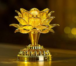-Batería de oro Buddha Música Altavoz Luz Flor Fancy Colorido Cambiando LED Lotus Flower Romántico Decoración de la boda Lámpara de fiesta AC85V-250V