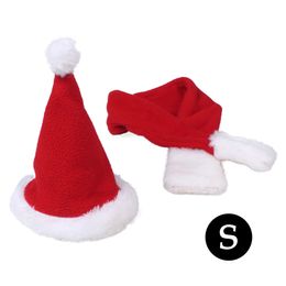 Cute Santa Hat & Scarf Xmas Red Costume Suit Dress Up for Pet Dog Cats Christmas Decoration free shipping