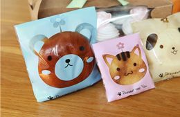 Cute 200pcs/lot Pink Cat blue bear yellow dog animals Self Adhesive Seal Snack bags/Lovely Biscuits Bread Cookie Gift Bag envelope