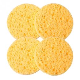 Wholesale- 4 PCs Natural Wood Fibre Face Wash Cleansing Sponge Beauty Makeup Tools Accessories Round Yellow 7cm Dia Free Shipping