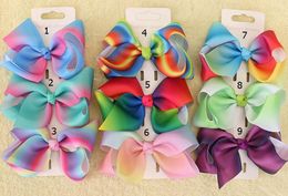 100pcs jojo Xmas Romantic 9cm Pastel flora ombre Rainbow ribbon hair bows Alligator clips Dance hair bobbles headwear Accessories HD3480