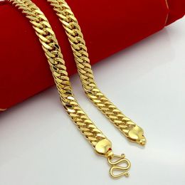 Chunky Double Curb Chain 24k Yellow Gold Filled Mens Necklace 24 inches 10mm