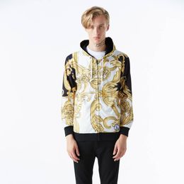 Wholesale-2016 Autumn tops fashion hoody zipper jacket for men 3d sweatshirt print golden flowers sports hooded hoodies Asia S-XXL