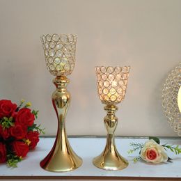 gold Metal Candle Holders Stand Flowers Vase Candlestick As Road Lead Candelabra Centre Pieces Wedding Decoration