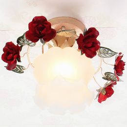 European Anti Painted Red Rose Hallway Ceiling Light Pastoral Corridor Cloakroom Ceiling Lamp Balcony Gallery Ceiling Lights