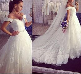 Amazing Off Shoulder Beaded Wedding Dresses 2017 Summer Lace A Line Sweetheart Bridal Gowns Sweep Train Lace Up Wedding Dresses Custom Made