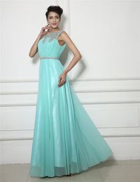 2017 Fashion Scoop Crystal A-Line Formal Evening Dresses With Pleat Chiffon Floor-Length Plus Size Prom Party Celebrity Gowns BE12