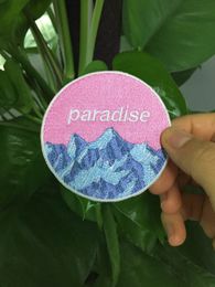 Fresh Brush Mountain Cute Pink Paradise Iron on Patches Cartoon Custom Embroidery Patches 3 INCH Free Shipping