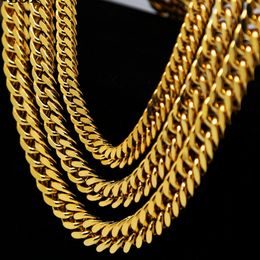 Cuban Link Chain Necklace 24K Yellow Gold Filled Mens Necklace Heavy Hip Hop Link Chain