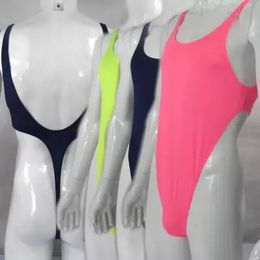 Wholesale-Mens Thong Bodysuit Stretchy High Cut Deep V-neck Jersey Spandex