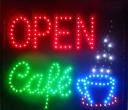 FLASHING LED SIGN HAND WRITTING CAFE OPEN SIZE:48CM X 48CM