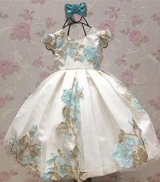 Lovely Pearls Ball Gown Flower Girl Dresses For Weddings Lace Appliques Little Girls Pageant Dress Tulle Cap Sleeves First Communion Gowns 326 326