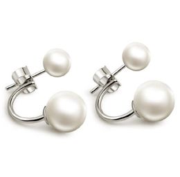 925 sterling Silver White 6mm +8mm Seashell Pearl Rhodium Plated Hoop Stud Earrings Fashion Hot sell Jewelry for women High quality C634
