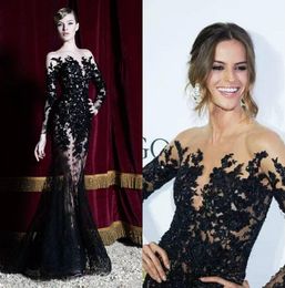 Zuhair Murad Evening Dresses Long Sleeves Black Lace Mermaid Prom Dress Party Gowns Dubai Arabic Special Occasion Dress