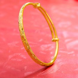 Womens Bangle Adjustable Bracelet Diameter 60mm Gold Filled Classic Female Star Carved Bangle Wedding Jewellery 4mm Wide