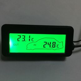 -Mini LCD Digital Car Termometro DC 12V Auto interno / esterno Temperatura Meter Verde retroilluminato Veicoli Termometro Sensore cavo 1.5M