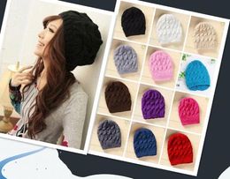 2016 Hot sales Fashion Women Men Winter Warm Knitted Crochet Skull Beanie Hat Caps Hemp flowers Hat 12 Colours 10pcs/lot