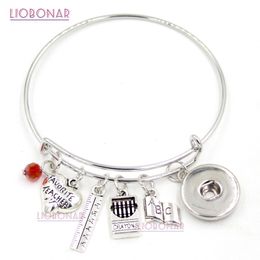 Whole Adjustable Bangle Snap Jewellery Teacher Bracelet Book Ruler Crayons Charms Bangle Snap Button Bracelets for Teacher Gift245F