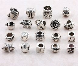 60pcs random style Loose big hole Beads Spacer Beads Charms Alloy Beads Openwork Heart Bead Jewellery accessory fit Snake skeleton bracelet