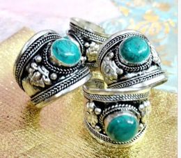 Charm Unisex Turquoise Old Silver Ring Amitabha Buddha Adjustable Size Religion