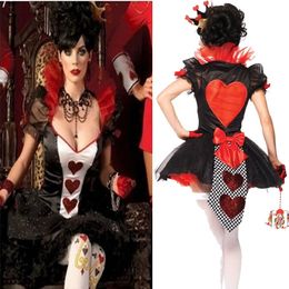 Fantasy Poker Queen of Red Hearts Cosplay Costumes Halloween Costumes Carnival Party Apparel Sexy Women Magic TuTu Dress