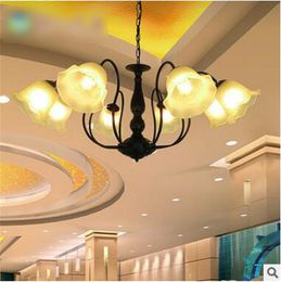 Pendant Lamps Hotel Decor Retro Wrought White Glass Shade American Style Iron Chandelier