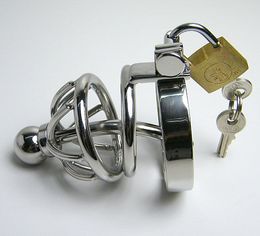 Male Chastity Device Men Bird Lock Stainless Steel Belt Chrome Cock Cage #R2