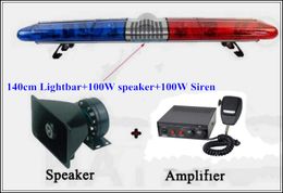 High quality 140cm DC12V/24V 184W Halogen Rotate warning lightbar for police ambulance fire truck with 100W speaker+100W siren amplifiers, waterproof