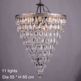 Vintage Retro Crystal Chandeliers Lighting Round Shade E14 Crystal Pendant lamp Living Room Staircase Light Fixture