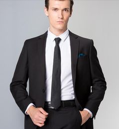 Simple and easy man groom suit dress high quality custom a grain of buckle twinset of pure black suit (jacket + pants)fashion style