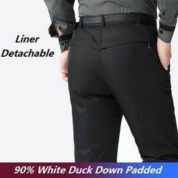 Wholesale- Men's Winter Pants Detachable Liner Down Padded Business Pants Men Warm White Duck Down Padded Trousers Casual Black PT-139