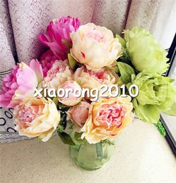 45cm / 17.72 "Legnth peony Bridal Bouquet Wedding Party Centrotavola Decorazione della casa 7pcs Seta fiore artificiale teste / Bush Disposizione
