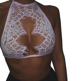 Wholesale-Newly Design Women Sexy Hollow Transparent Wrapped Chest Lace Halter Vest Bottom Bra Tank 160526